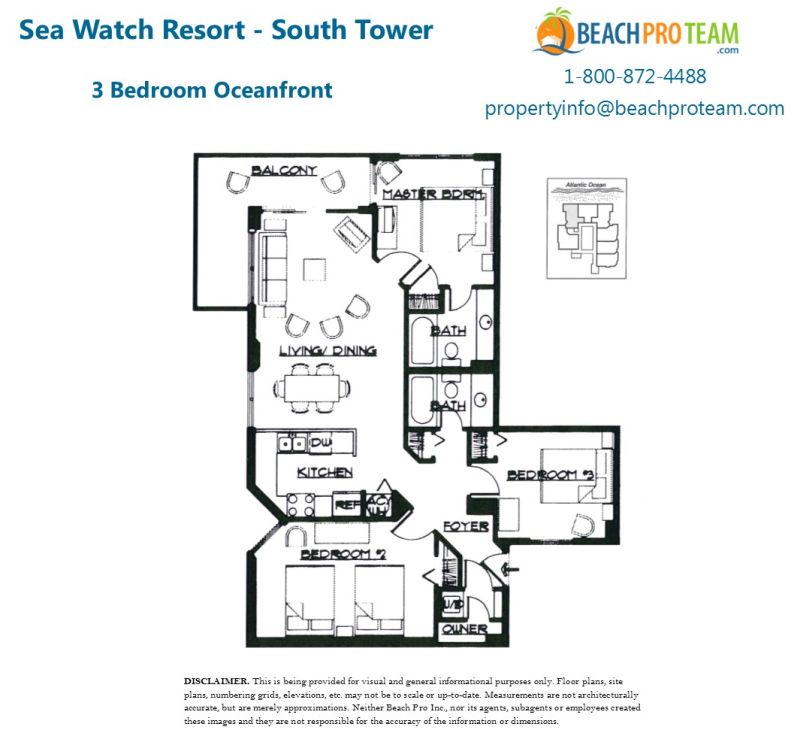 Sea Watch Resort Floor Plan 6 - 3 Bedroom Oceanfront